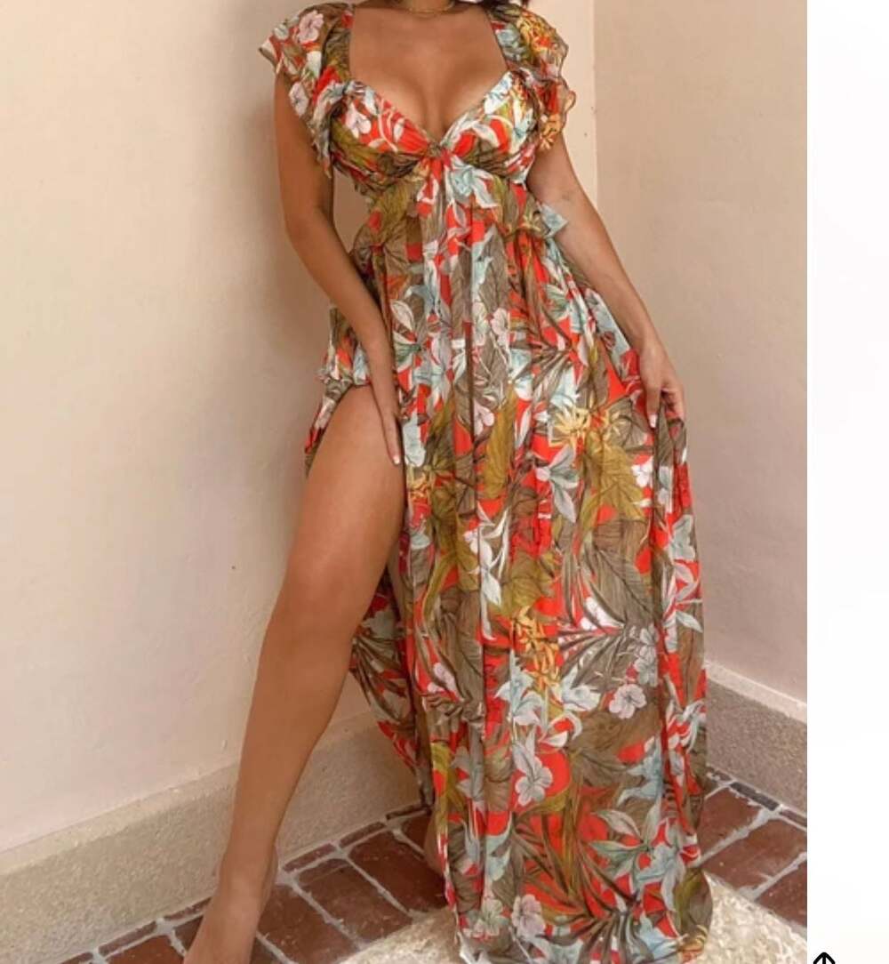 Fashion Nova Bring Me Mimosas Floral Maxi Dress Orange Combo